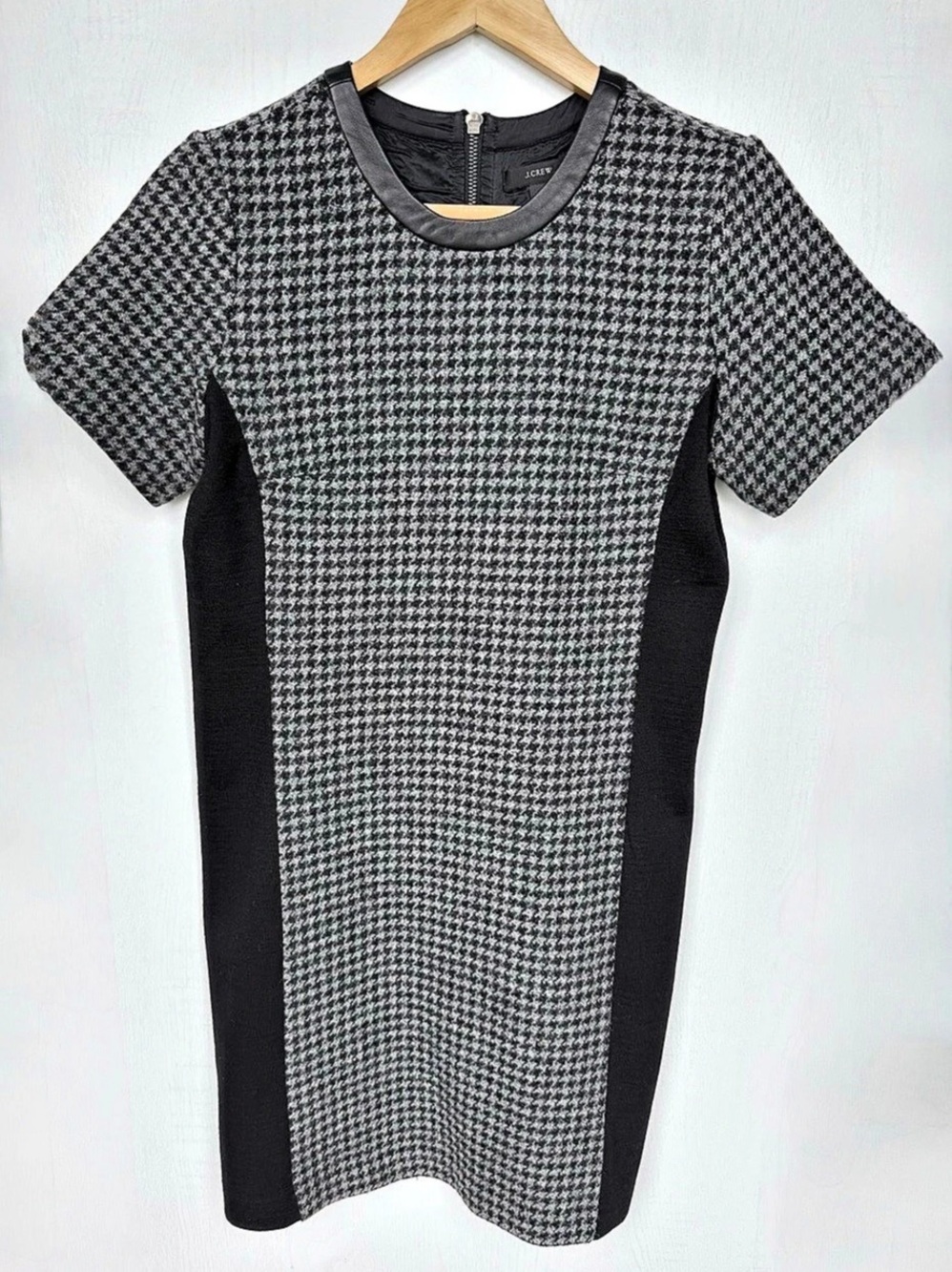 J.CREW Mixed Houndstooth Wool Shift Dress Black & White Size 2